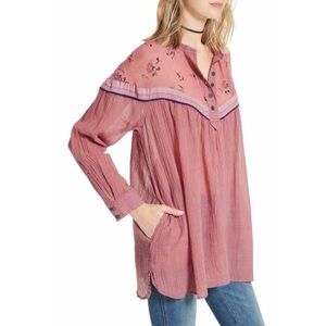 Free People Hearts and Colors Floral Oversized Tunic in Rose Pink